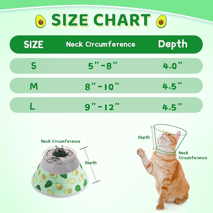 Cat Cone Collar Soft to Stop Licking, Adjustable, Foldable Lightweight Kitten Cones After Surgery Recovery for Cats & Kittens, Cat Cone Alternative, Easy Eating (Avocado Green, M)