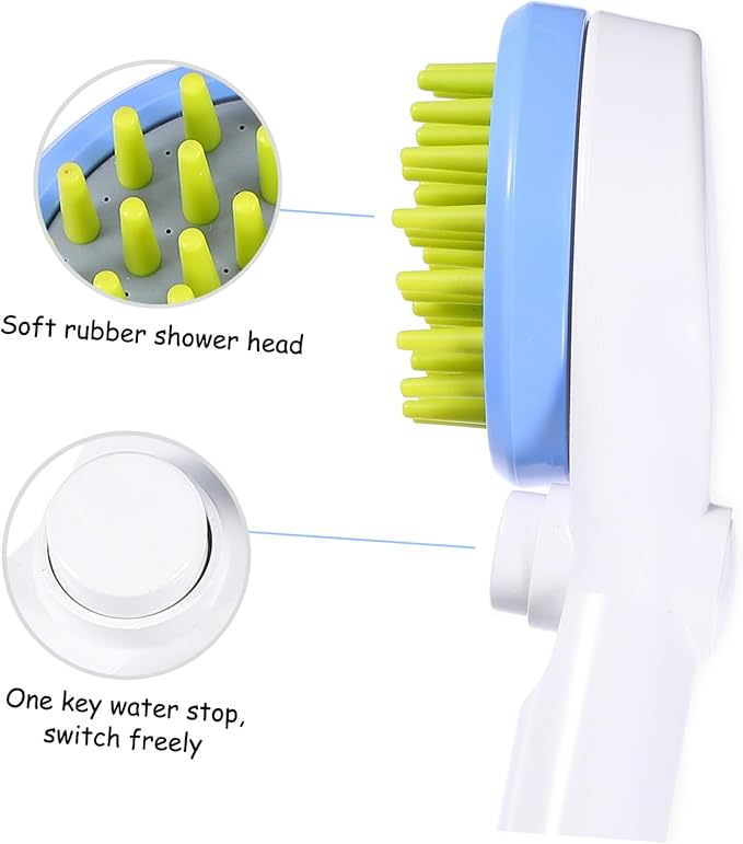 INOOMP Pet Shower Scrubber Brush with Massage Function and Hose Sprinkler for Bathing Dogs and Cats of All Hair Lengths Comfortable Grooming Tool for Pets