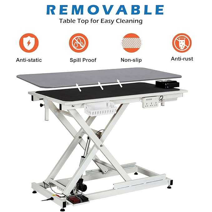 GarveeHome 50" Dog Grooming Table, Electric Hydraulic Grooming Table with Aluminium Overhead Arm, Anti Slip Tabletop, 6 USB Ports for Large Dogs At Home and Salon, Maximum Capacity Up to 300Lb, White