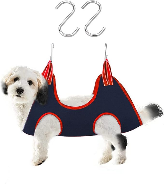 Dog Grooming Hammock Harness, Pet Hammock for Grooming with 2 S Hooks, Dog Sling Harness for Cats&Dogs Teeth Cleaning, Shower, Nail Clipping Small&Medium Breed (Black S)