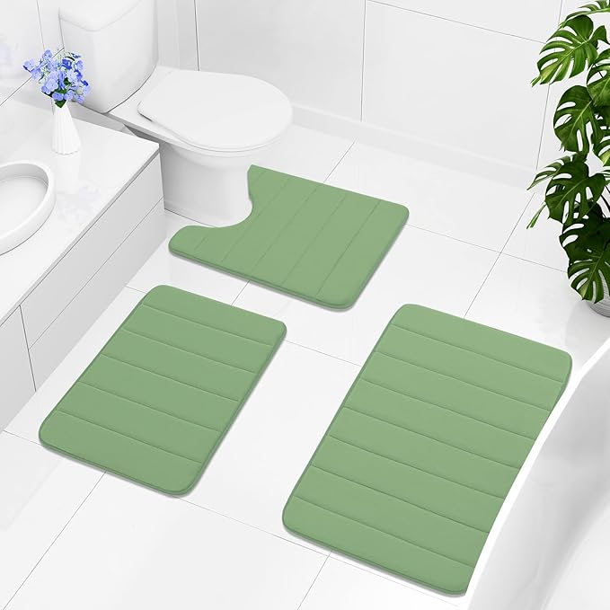 Buganda Memory Foam Bath Mat, 24" x 16", Ultra Soft and Non-Slip Bathroom Rugs, Water Absorbent and Machine Washable Bath Rug for Bathroom, Shower, and Tub, Olive Green