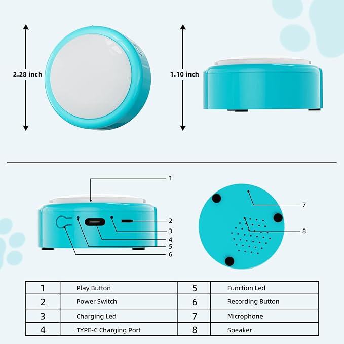 Voice Recording Button, Talking Buttons for Pet Communication, 24 Seconds Record & Playback, Set of 2 Recordable Buttons for Dog, Cat, Pet Training, Funny Gift for Home、Classroom、Party, Blue