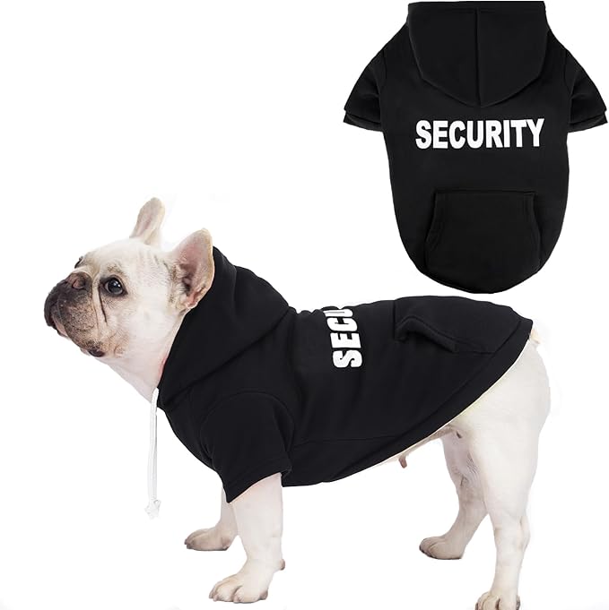 Dog Basic Hoodie Soft Dog Clothes Cold Weather Sweaters for Medium Large Dogs Cozy Fabric Warm Sweatshirt with Leash Hole for Boys (Security, Large (20-35 lbs))