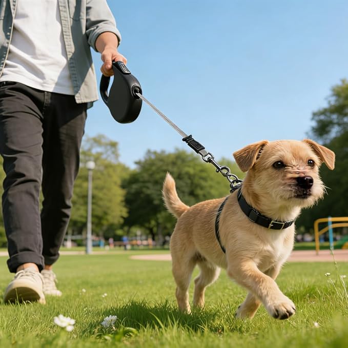 Retractable Dog Leash for Medium & Large Dogs up to 80 lbs, One-Handed Brake, 180kg Strong Nylon Tape, Tangle Free, Anti-Slip Handle (M & L Size) (Black, M-4M)