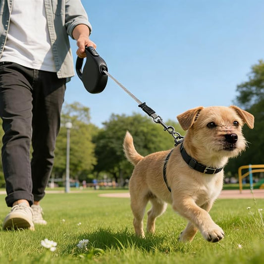 Retractable Dog Leash for Medium & Large Dogs up to 80 lbs, One-Handed Brake, 180kg Strong Nylon Tape, Tangle Free, Anti-Slip Handle (M & L Size) (Black, M-4M)