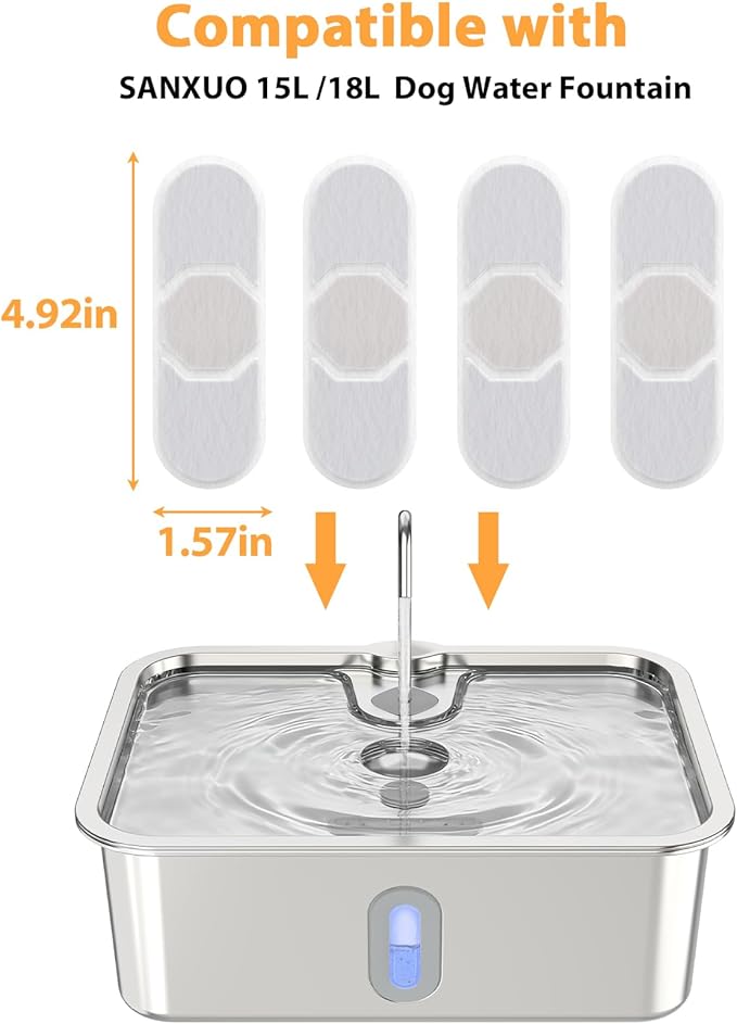 10 Set Dog Water Fountain Filters Replacement,4Gal/15L Pet Fountain Filters,Made of Activated Carbon and PP Cotton, 5-Layer Filtration System, 10 Pre-Filter Sponge,10 Pump Sponge,10 Filter