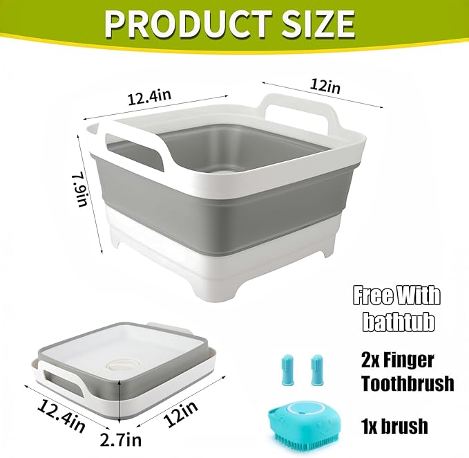 Collapsible Cat Puppy Bath Tub: Portable Small Dog Bathtub, Shampoo Brush & Toothbrush Set - Pet Shower Tub for Chihuahua, Yorkie, Pomeranian, Bichon, Maltese, Shih Tzu, Toy Poodle & Boston Bathing