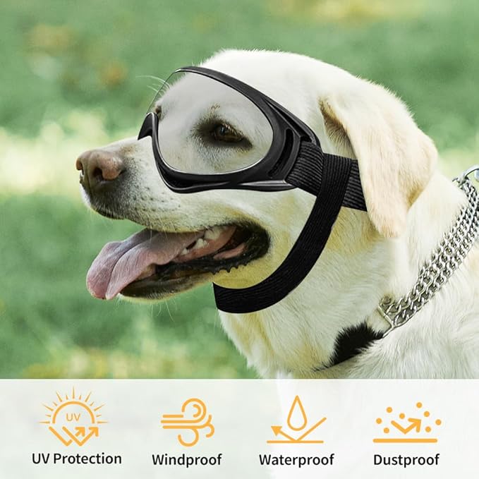 2 PCS Dog Goggles, Dog Sunglasses for Medium & Large Breed, Anti-UV Eye Protection Pet Glasses for Outdoor Hiking (Silver and Clear)