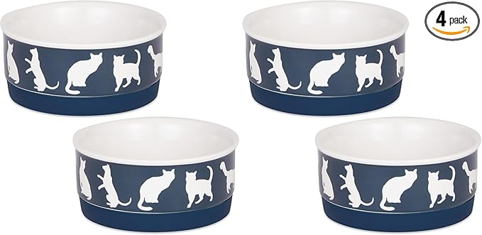Bone Dry Ceramic Pet Silhouette Collection, Small Set, 4.25x2, Navy, Cat's Meow, 2 Piece (Pack of 2)