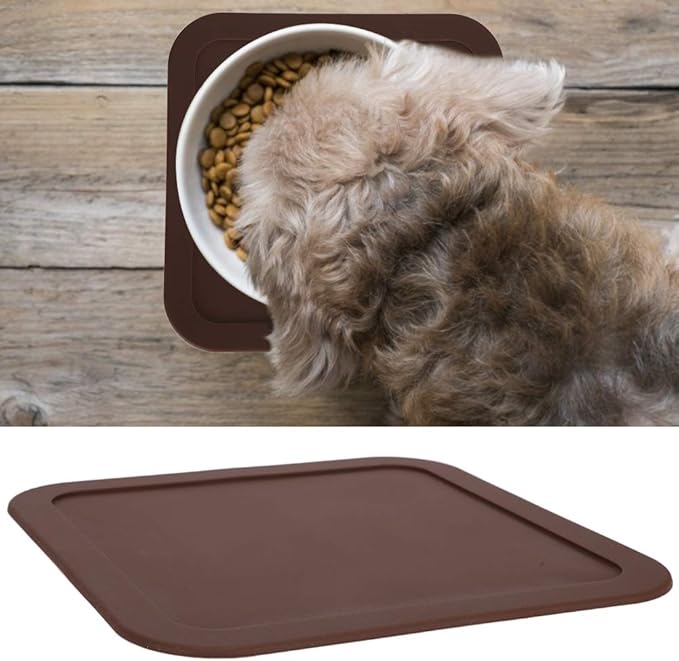Non-Slip Silicone Pet Feeding Mat for Cats and Dogs, Dog Bowl Mat with Raised Edge, Spill Proof Placemat for Food and Water Bowls, Easy Clean Protects Floors, 8.6x8.6 Inches Gray
