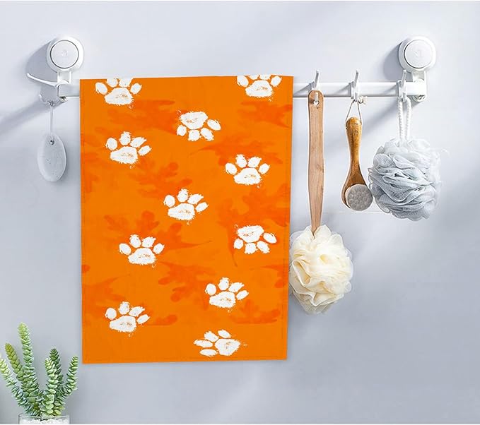 2 PCS Cat Dog Paw Hand Towels Lovely Animals Paw Prints Orange Soft Microfiber Hand Towel for Bathroom Kitchen Yoga Gym Decorative Towels 13.8"X29.1"
