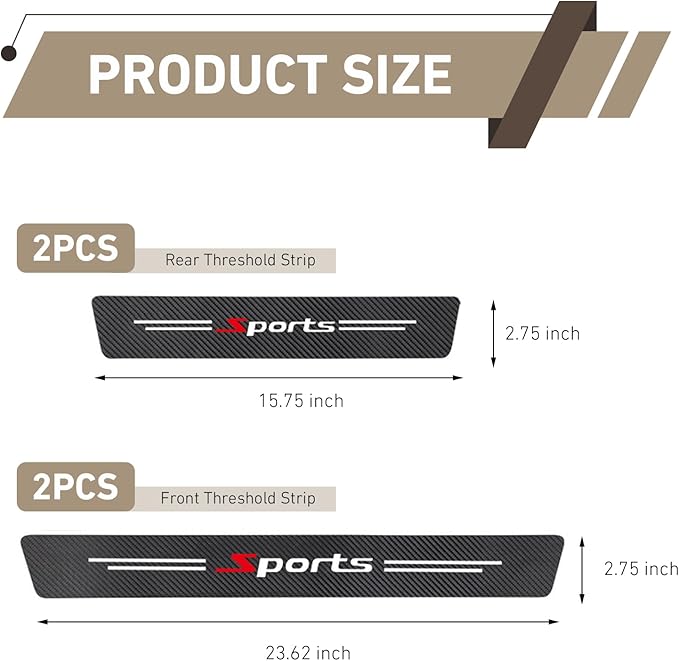 4 PCS Car Door Sill Protectors, Carbon Fiber Sport Threshold Guard Sticker, Anti-Scratch Door Edge Protection Decoration, Universal for Most Cars
