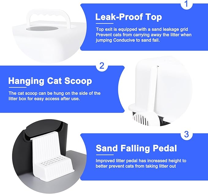Sfozstra Black Enclosed Cat Litter Box with Lid - Lift-Off Buckle Lock for Easy Cleaning, High Sides Splash-Proof & Leak-Proof, Odor-Reducing with Deodorizer, Includes Sand Pedal, for Cats up to 8 lbs