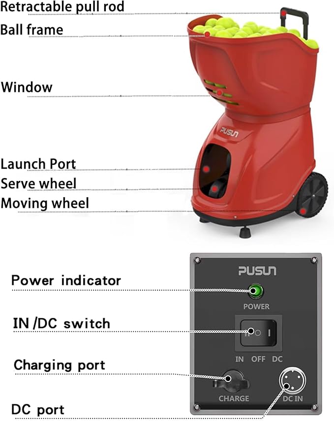 PT-9001 Programmable Variable-Speed Tennis Ball Machine | APP & for Apple Watch Control (12 Modes), MAX 140KM/H, 10Hr Battery, 6-Level Spin, 150-Ball Capacity — for Clubs & Advanced Players