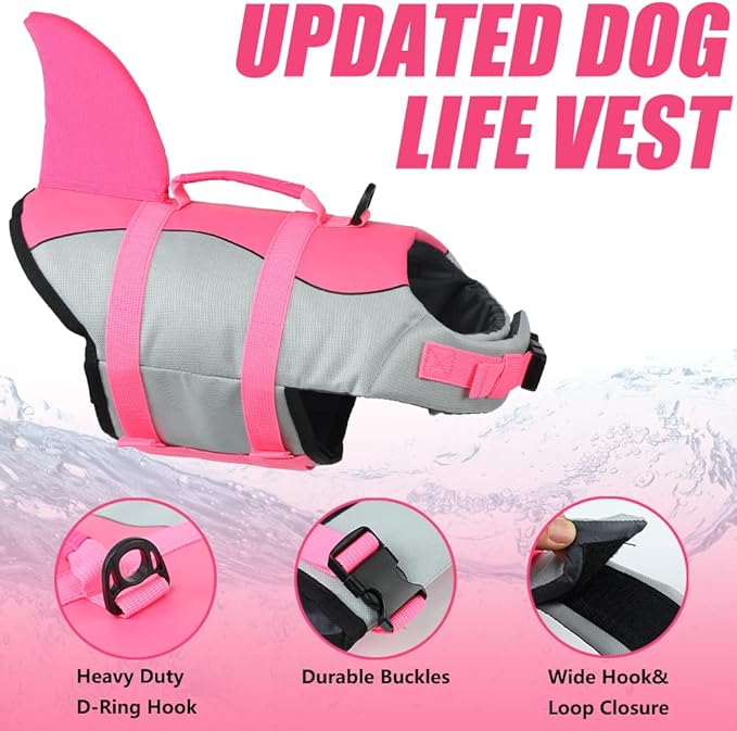 EMUST Dog Life Vests, Pet Floats for Swimming, Boat, Pool, Ripstop Dog Life Jacket with High Buoyancy and Lift Handle for Small and Medium Breeds, (M,Pink)