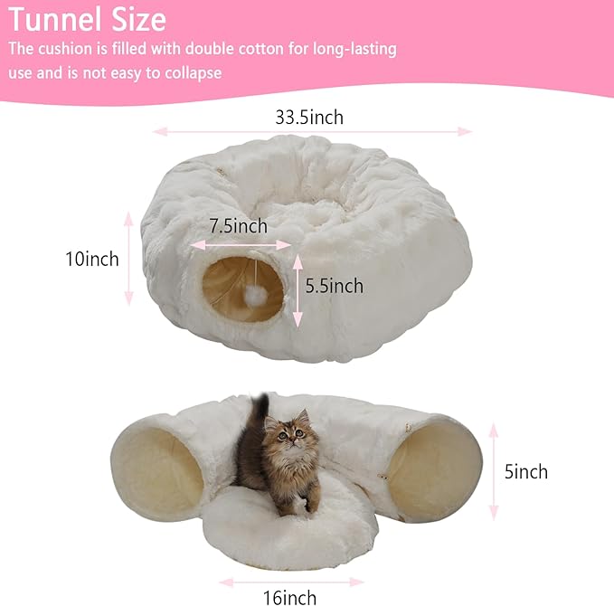 2 in 1 Luxury Plush cat Tunnel with cat Bed for Small Medium Large Cats,Multifunctional Cat Toys.