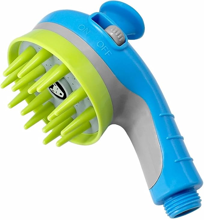 Pet Bathing Sprayer with Soft TPR Massage Brush, Dog Shower Sprayer Attachment with On/Off Switch, Handheld Pet Bath Shower Head with 78.7" Hose, Diverter Valve and Adapters for Dogs and Cats (Blue)