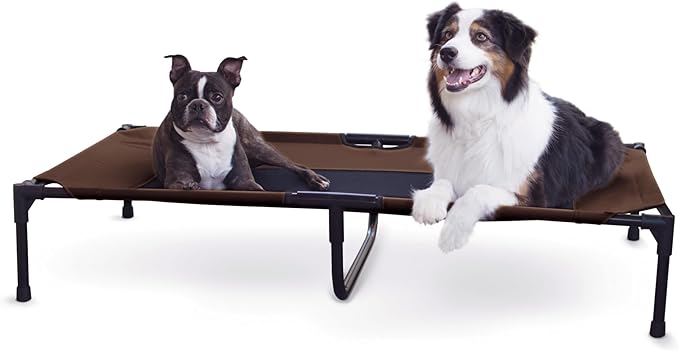 K&H Outdoor Elevated Dog Bed - Cooling Raised Dog Bed for Large & Extra-Large Pets, Breathable Mesh Center Hammock Design, Indoor/Outdoor Washable Cover, Portable Metal Frame, Chocolate, XL 50x32in