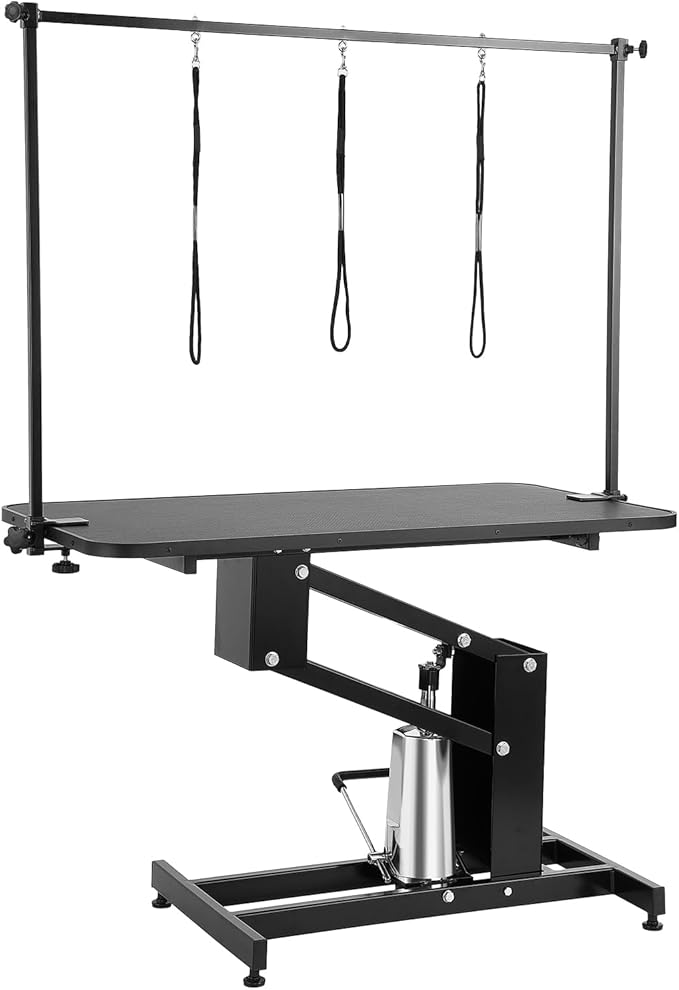 VEVOR Hydraulic Pet Grooming Table, 400LBS Static Load Capacity, 42.5 x 24 Inch Dog Grooming Station with Anti-Slip Tabletop and Dual Height Adjustable Arms with Clamps, for Medium and Small Dogs
