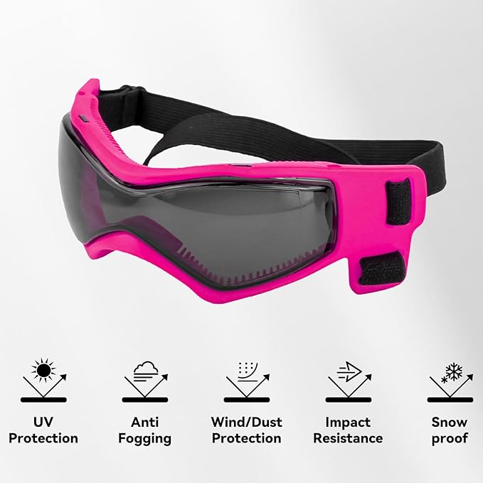 Dog Goggles for Extra Small Breed, Anti-UV Windproof Doggie Sunglasses, Small Dog Glasses Eye Protection for Riding Cycling Hiking, Pink