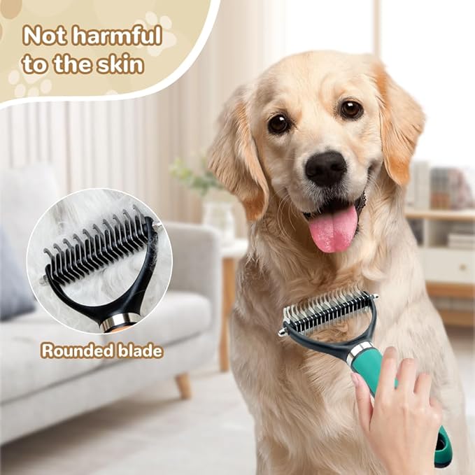 Pet Grooming Brush, 2026 New Multifunctional Double-Sided Undercoat Rake for dogs, Durable Dematting Tool for long haired cats, Easy Grip Fur Remover Comb for home use (Orange)