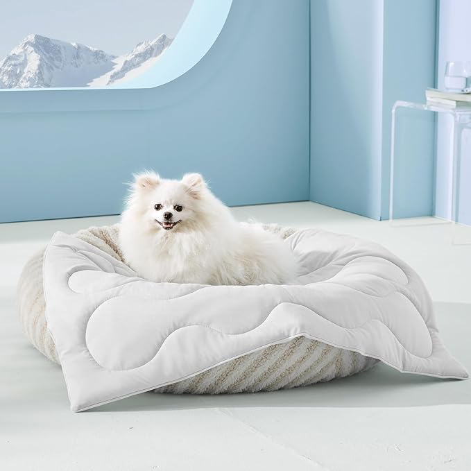 MIXJOY Cooling Blanket for Small Dogs Breathable, Dual-Sided Q-MAX>0.5, Lightweight Pet Cooling Throw Blanket Summer for Dog Bed & Dog Crate, Washable Soft Dog Cat Cold Mat Durable, Pearl Grey, 25x35