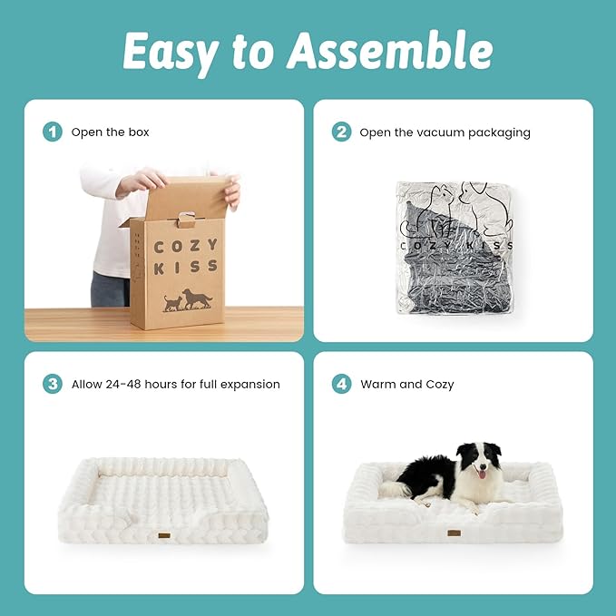 COZY KISS Orthopedic Dog Bed for Extra Large Dog, Soft and Warm Faux Fur Sofa for Giant Pet Up to 150 lbs, Foam Bolster Anti-Slip Couch with Washable Removable Cover, XXL 48x35x8 inch, Beige