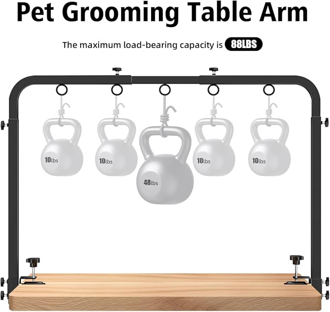 Portable Adjustable Dog Grooming Arm for Table- Pet Grooming Table Arm with Hammock & 2 Nooses, 42" Height Adjustable and 27" - 39" Width Adjustable,Applicable to Home & Store Pets