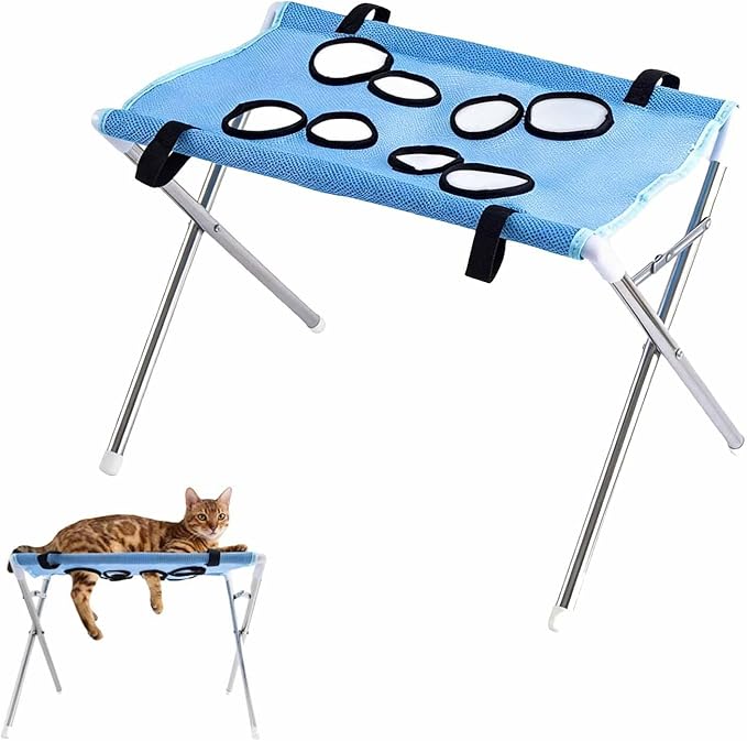 Pet Grooming Hammock with Washing Eight Hole Hammock Helper Hanging Harness for Picking Ears Nail Clipping Home (Blue)