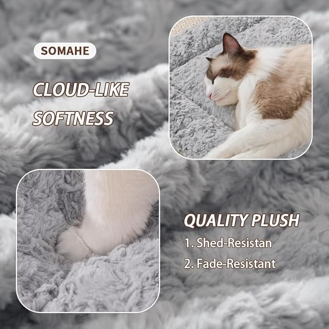 SOMAHE Self Warming Cat Bed Mat, Washable Self Heating Cat Mat, Extra Warm Thermal Pet Pad with Non-Slip Bottom, Soft Plush Faux Fur for Indoor Pet Sleep Cushion, 23x15 Inch Grey