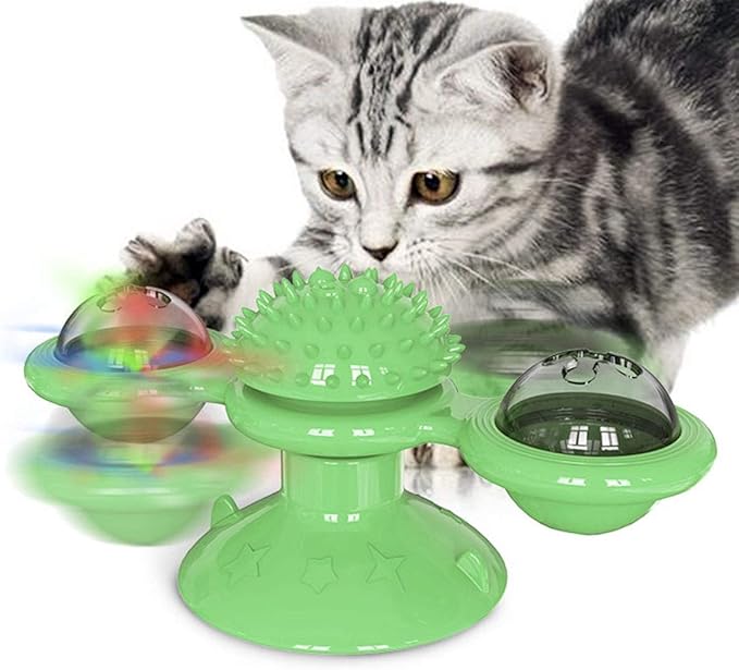 GBSYU Interactive Windmill Cat Toys with LED Light Ball Suction Cup Catnip Cat Chew Exercise Toy for Indoor Cats