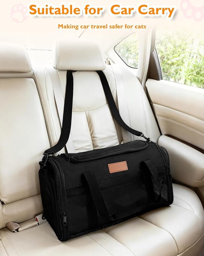 PETUX Airline Approved Pet Carrier - 17x11x9.5 in, Underseat, Top & Side Entry, Soft Sided Cat Carrier for Small Cat Up to 12 lbs with Breathable Anti-Scratch Mesh for Travel & Vet - Black