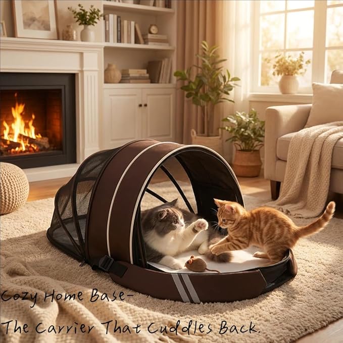 Pet Carrier Backpack for Cats and Small Dogs-Expandable Pet Tent Breathable Visible Pet Bag for Kitty and Puppy Foldable Pet Nest Bed Perfect for Travel Walks Shopping Vet Visits Home Use-Coffee
