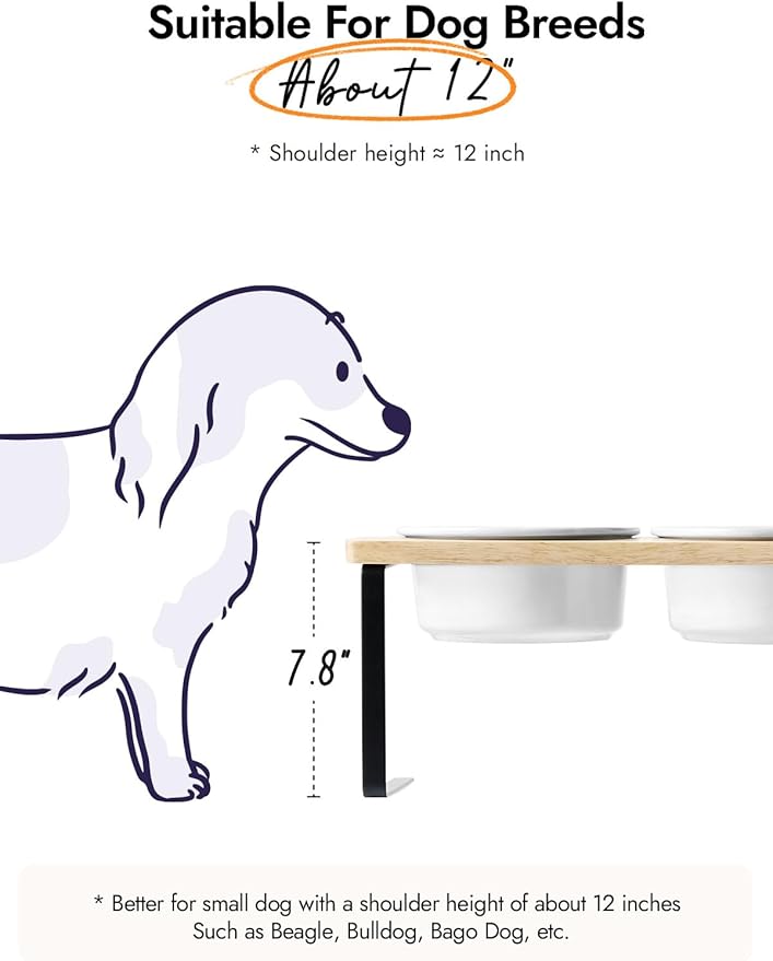 LE TAUCI PET Elevated Dog Bowls, Raised Dog Bowl Stand with Two 6.5 inch Ceramic Bowl, Non-Slip Puppy Food and Water Bowls, Dogs Feeder for Small and Medium Breed, White