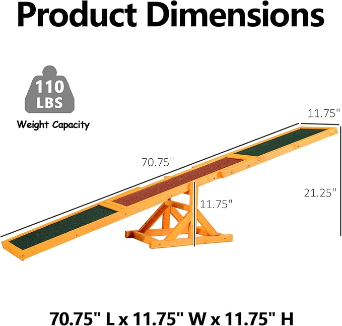 71" Wooden Dog Agility Seesaw for Training and Exercise - Outdoor Dogs Seesaw for Advanced Dog Obstacle Courses, Dogs Agility Ramp Training Platform Equipment (Natural)