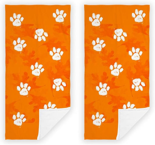 2 PCS Cat Dog Paw Hand Towels Lovely Animals Paw Prints Orange Soft Microfiber Hand Towel for Bathroom Kitchen Yoga Gym Decorative Towels 13.8"X29.1"