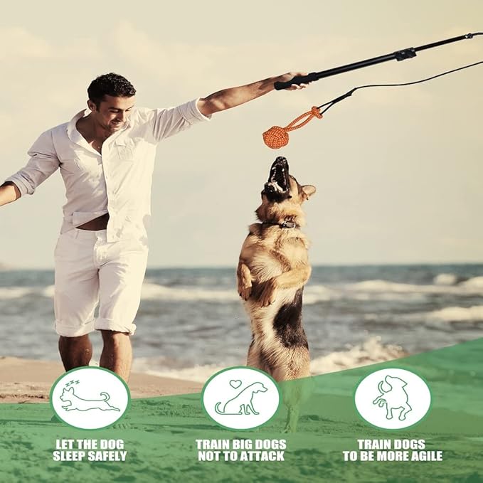 Dog Extendable Teaser Wand Pet Teasing Flirt Pole Interactive Toy with 2 Cotton Chewing Rope Training for Small Medium Large Dogs