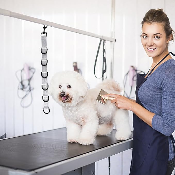 2pcs Dog Grooming Extension Strap with 4 D-Ring and 6 D-Ring Grooming Loops Adjustable Extender Straps Quick Release Pet Dog Leashes for Grooming(Color:Black Silver)