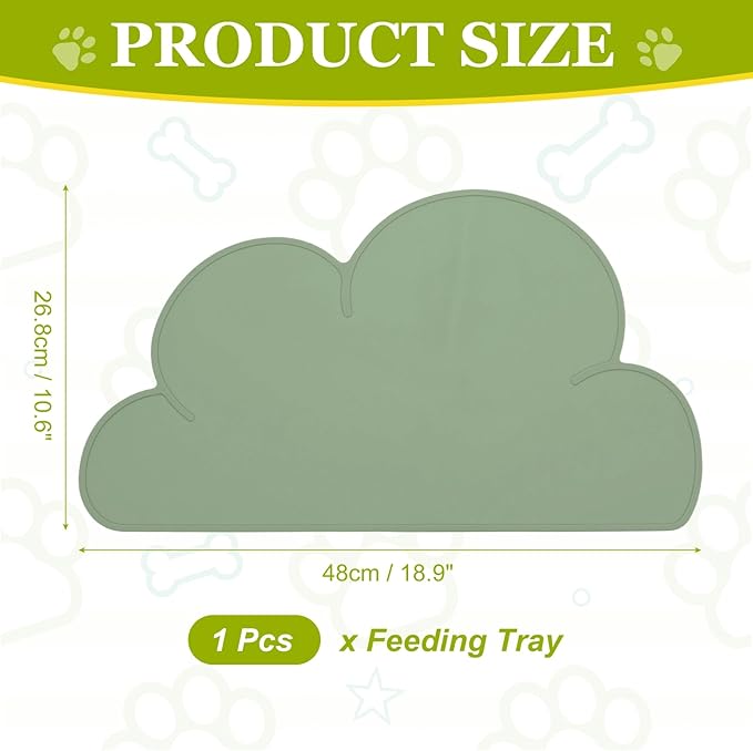 Silicone Pet Feeding Mat, Waterproof Dog Cat Food Bowl Placemat Tray Anti-Slip with Raised Edge Foldable Heat-Resistant (Olive Green, Cloud Shape), Intended for Cat Dog Water Bowl