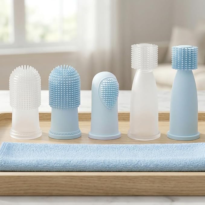 5-Pack with Cases Silicone Finger Toothbrush for Dogs and Cats, Soft Bristle Dental Brush, Three Different Models, Suitable for Various Types of Dogs and Cats