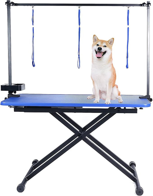 Professional Dog Pet Grooming Table Adjustable Heavy Duty Portable w/Arm & Noose & Mesh Tray (46", Blue)