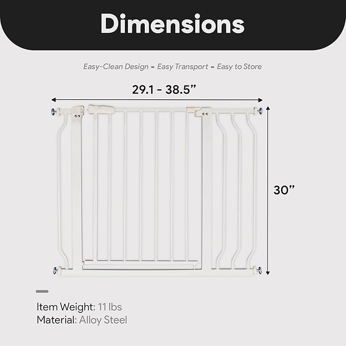 BalanceFrom 29.1-38.5" Easy Walk-Thru Baby and Pet Safety Gate with Hold-Open and Auto-Close – Adjustable Steel Barrier for Stairs, Doorways, and Hallways, No Drilling Installation