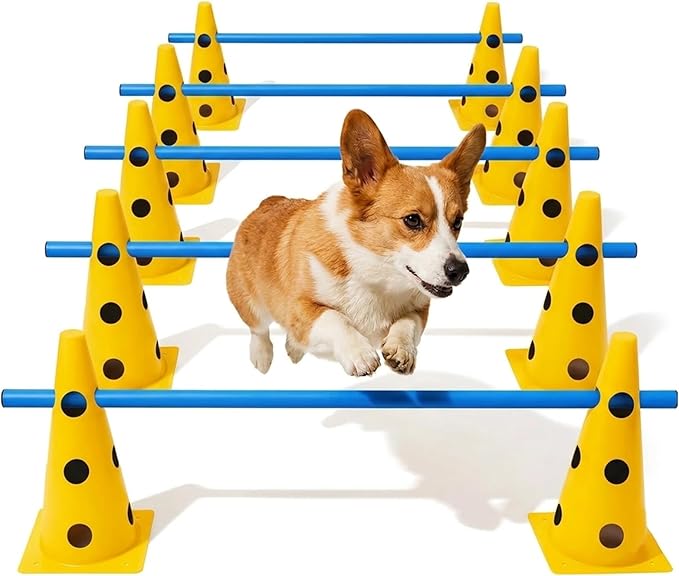 Dog Agility Training Jumping Hoop for Small Medium Dogs, Adjustable Height Pet Exercise Equipment for Outdoor Backyard (12 Cone Set)