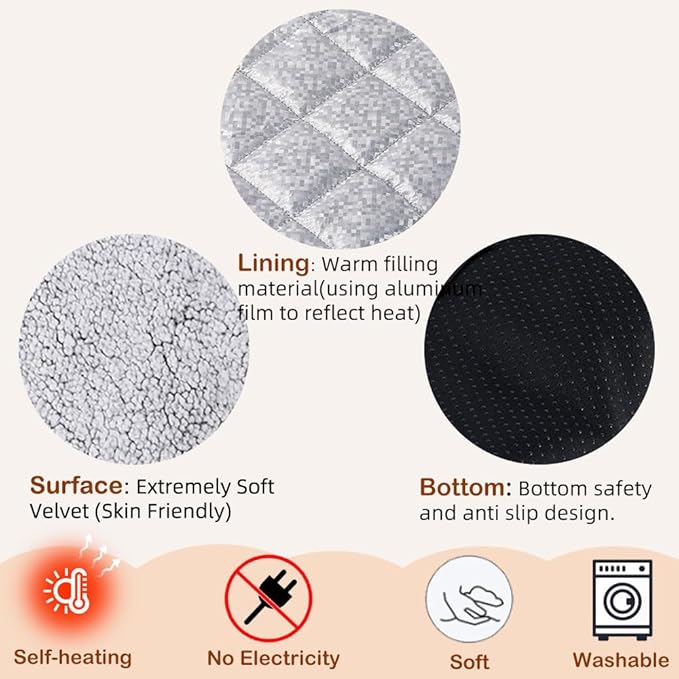AIO Heated Cat Bed Self Warming Pet Bed Heating Mat Advanced Extra Warm Thermal Pet Pad for Outdoor Pets with Removable Cover Washable Non Electric Self Warming Cat Bed Gray 17.7 * 23.6Inch