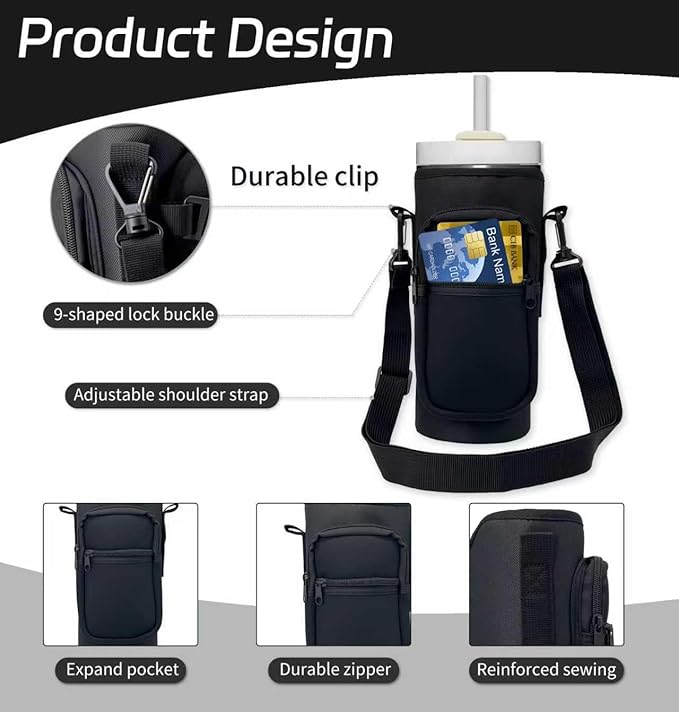 Water Bottle Holder with Strap, Insulated Crossbody Sling Bag, Carrier with Phone Pocket for Walking Hiking Camping Fishing