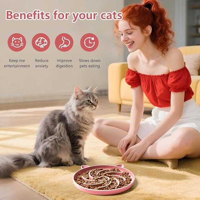 2Pcs Silicone Slow Feeder Cat Bowl,Puzzle Feeder,Interactive Toys,Slow Feeding cat Bowl Suitable for All Dry and Wet Foods,Easy to Clean Silicone Bowls (Green and Blue)