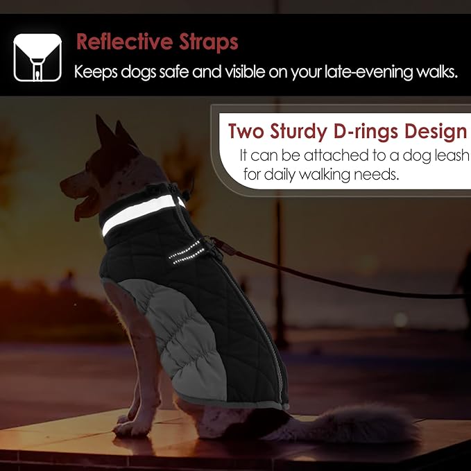 AOFITEE Dog Coat, Warm Dog Winter Coat for Small Dogs, Reflective Turtleneck Dogs Jacket with Harness Built in, Waterproof Windproof Pet Fleece Vest Snow Jacket for Cold Weather, Grey S