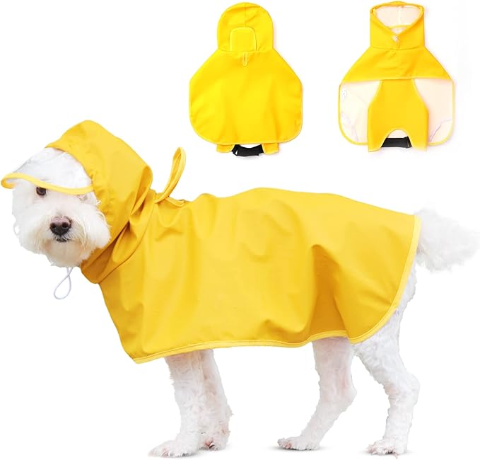 Medium Dog Raincoat, Jacket with Clear Hood, Waterproof, Adjustable Belly Strap, Safety Vest for Outdoor Adventures (Yellow, L)