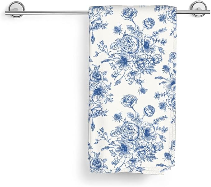 Chioniserie Blue Floral Kitchen Towels Vintage Spring Dish Towel 16×24 Inch Soft Absorbent Summer Flowers Hand Cloths Decorative for Kitchen Drying Set of 2