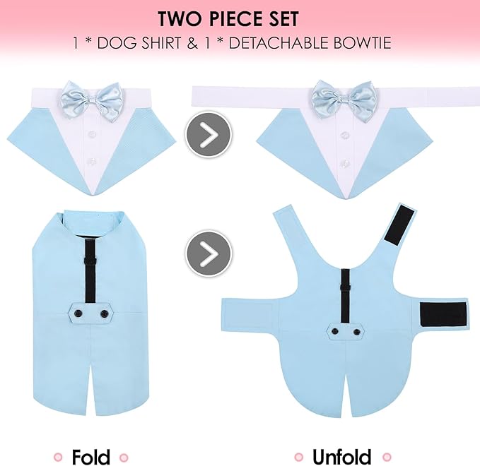 AOFITEE Dog Tuxedo for Large Dogs, Formal Dog Suit and Tie, Gentle Dogs Wedding Party Suit Bow Tie Shirt, Pet Wedding Outfit with Detachable Bowtie Collar for Christmas Halloween Dress Up